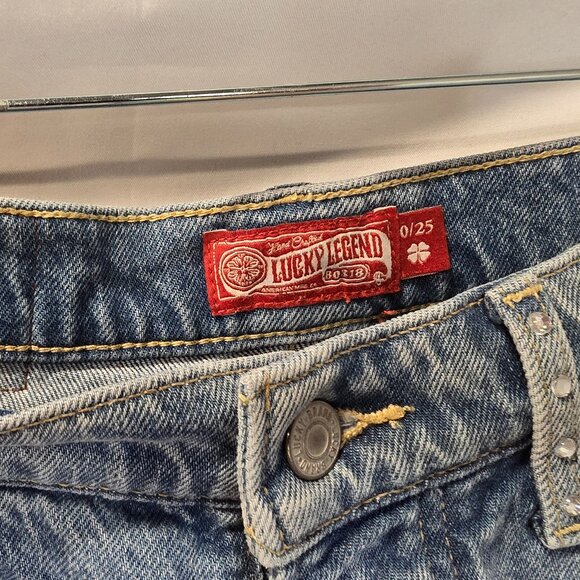 Lucky Legend High Rise Crop Jeans 90's Rhinestones Size 0/25 Light Blue 80318 - Picture 10 of 11